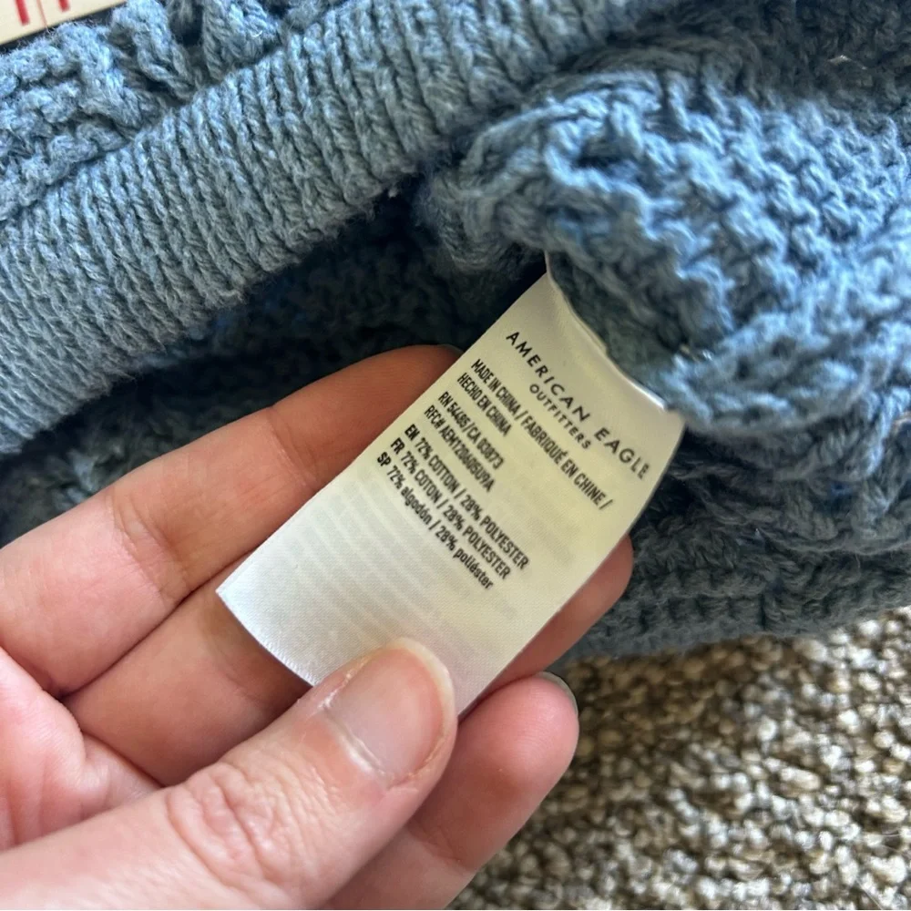 [American Eagle] Knit Cropped Blue Sweater w Balloon Sleeves